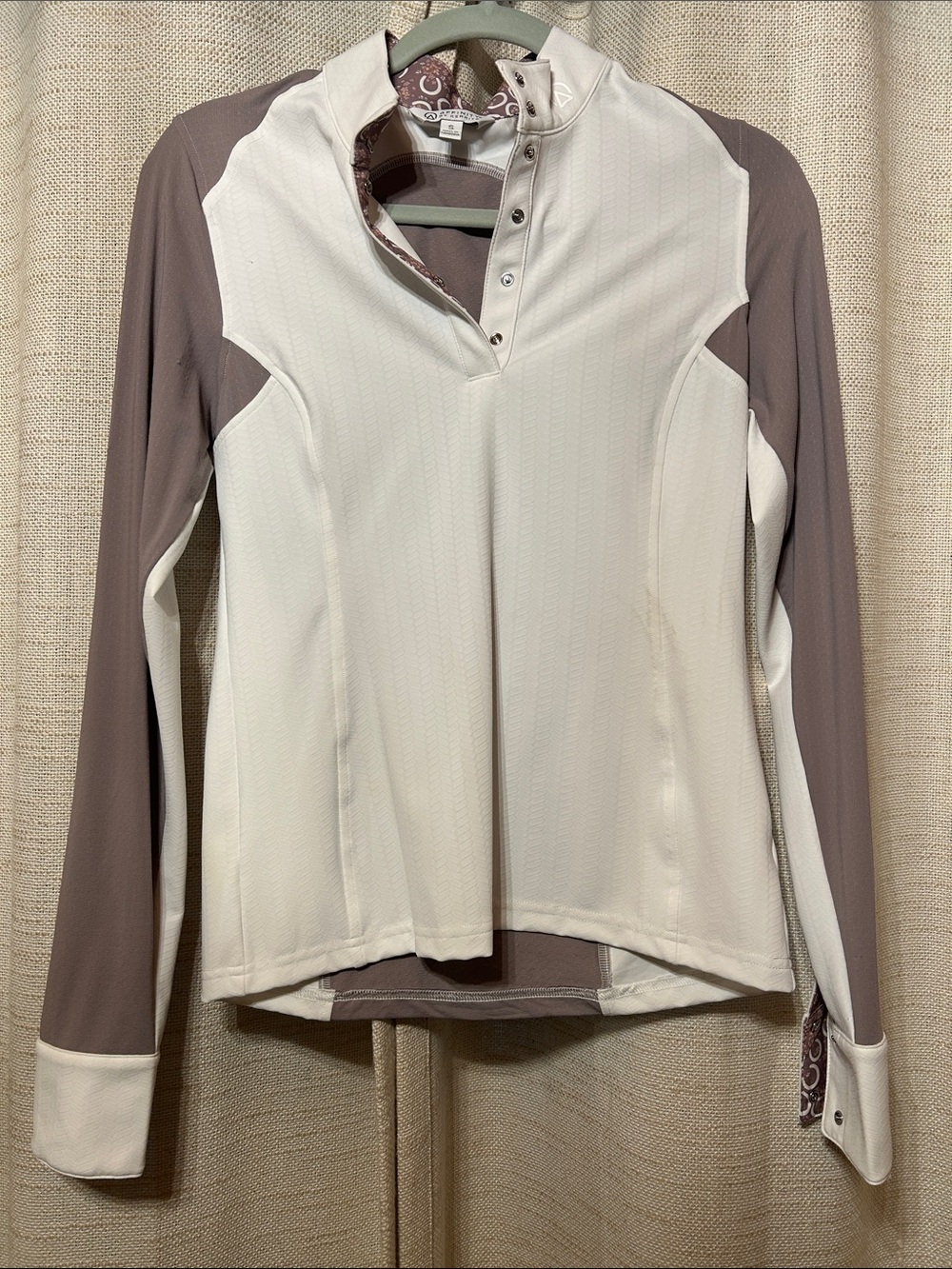 Kerrits Two-Tone Long Sleeve Performance Top - White & Taupe